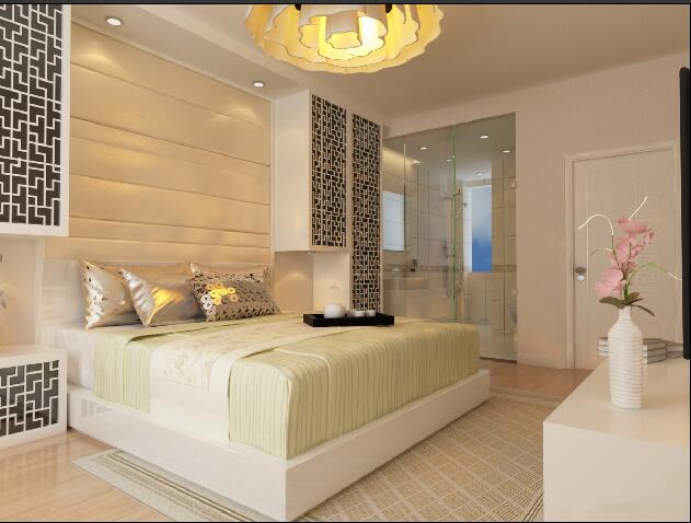 沧州南湖小区白色系卧室镂空床头装饰花朵吊灯地毯效果图